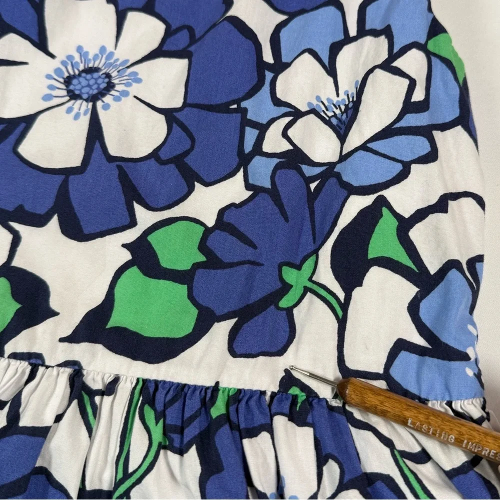 GYMBOREE Girls Brilliant Blue Floral Border Dress 7 2016 Sleeveless Twirl Garden